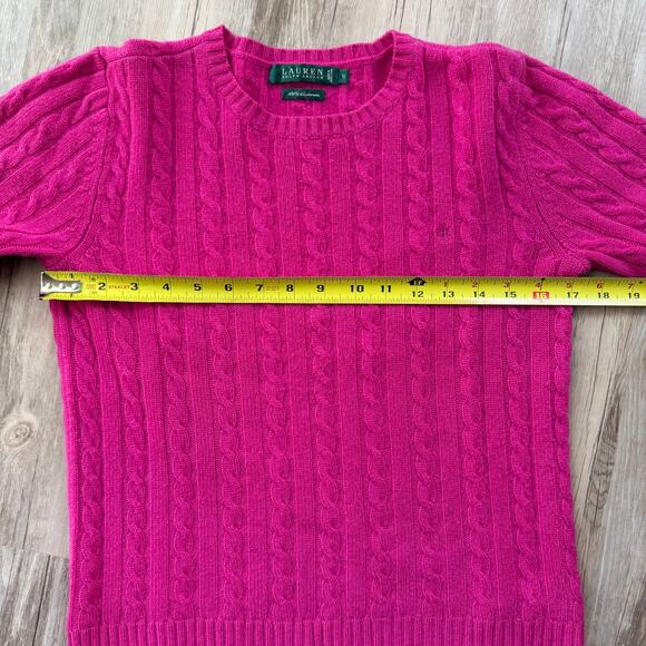 Lauren Ralph Lauren Women 100% Cashmere Cable Knit Sweater Hot Pink Small Luxury - Picture 8 of 9